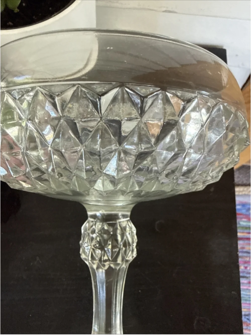 INDIANA GLASS Footed Diamond Point Clear Candy Dish, No Lid